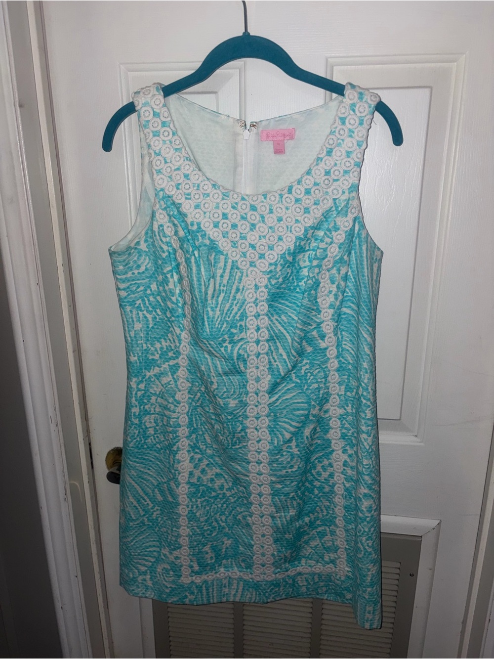 Lilly Pulitzer Aqua and White Sleeveless Shift Dress